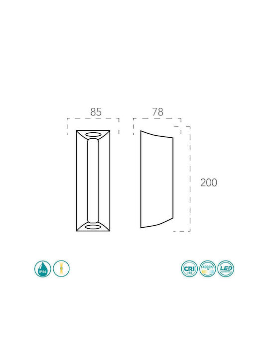 Fan Europe LED-W-Ray Wandmontiertes Außen-Spotlight LED IP54 14W mit Natürliches Weiß Licht Doppelstrahl 20x8.5x7.8εκ.