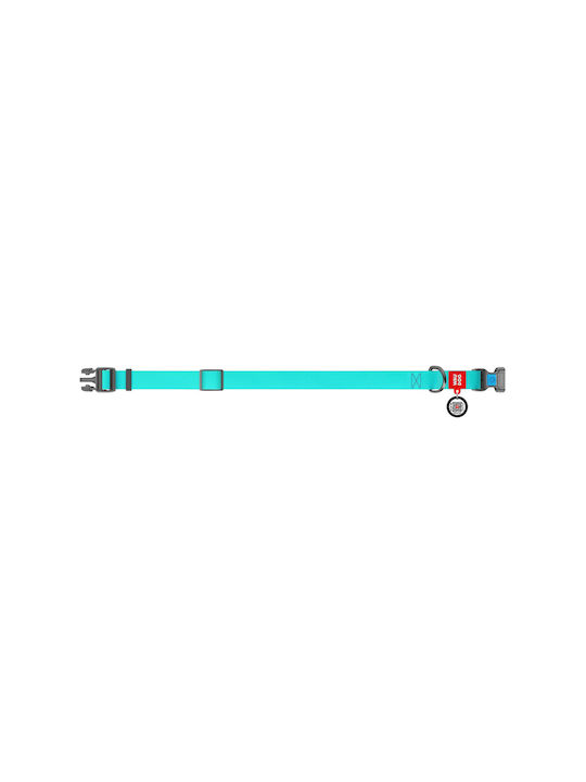 WauDog Dog Collar in Turquoise color Waterproof Phosphorescent with Smart ID & Plastic Buckle 23 - 35cm