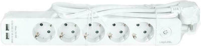 LogiLink 5-Outlet Power Strip with USB 1.5m White