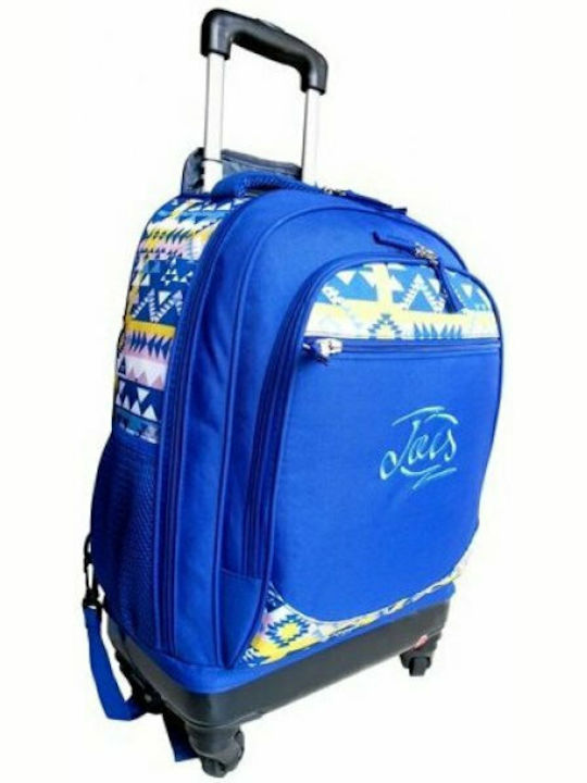 Paxos 4 Wheels Lois Ethnic Σχολική Τσάντα Τρόλεϊ Δημοτικού Μπλε με Θήκη για Παγούρι