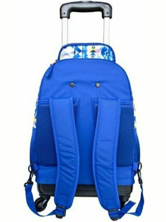 Paxos 4 Wheels Lois Ethnic Σχολική Τσάντα Τρόλεϊ Δημοτικού Μπλε με Θήκη για Παγούρι