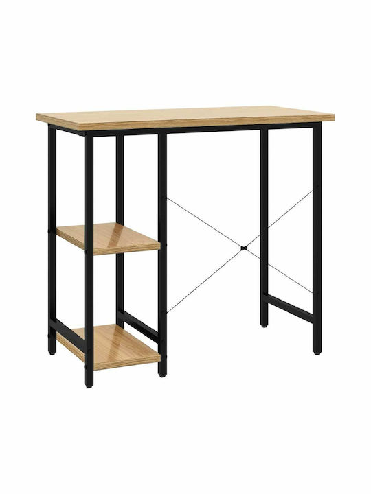Desk Wooden Natural - Black with Metal Legs 80x40x72cm