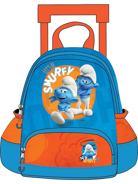 Gim Smurfs Ученическа Раница Куфар Детска Градина Светлосин с Джоб за Бутилка 12 Литра