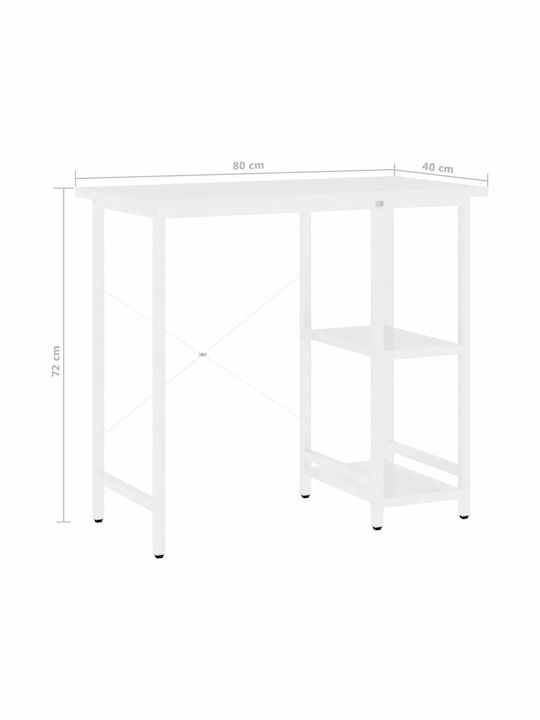 Desk Wooden with Bookshelf White with Metal Legs 80x40x72cm