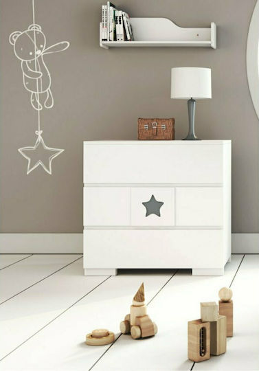 Stars Baby Dresser with 3 Drawers White 93x50x90cm