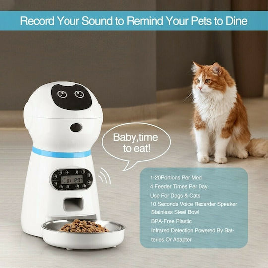 Pet Interest Robert Automatic Stainless Steel Feeder for Dog & Cat 3.5lt 30.5cm in White Color