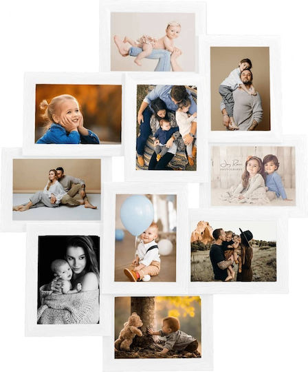 vidaXL Multi Wandmontage Hölzernes 10 Bilder Weiß