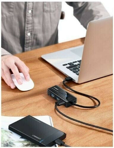 Ugreen USB-Hub mit 3 Anschlüssen USB 2.0 mit USB-A / Ethernet