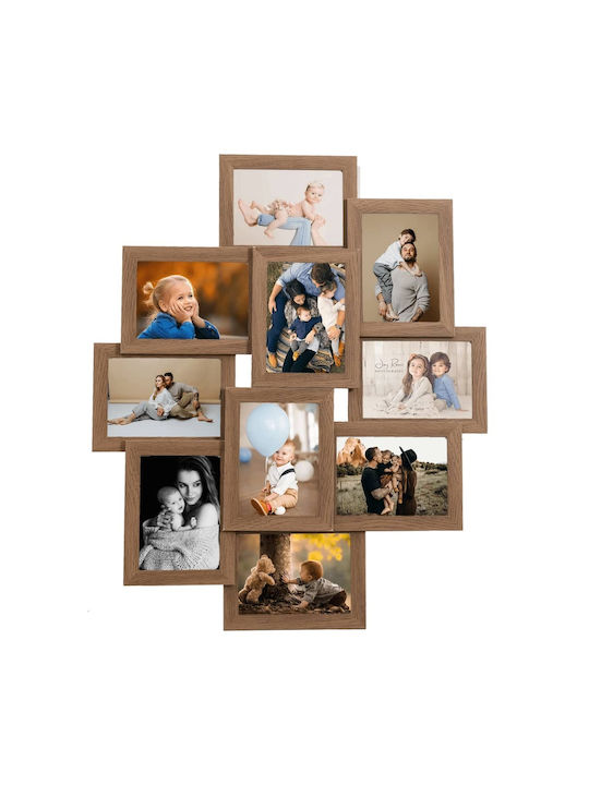 vidaXL Wall-Mounted Multi Wooden Light Brown Picture Frame