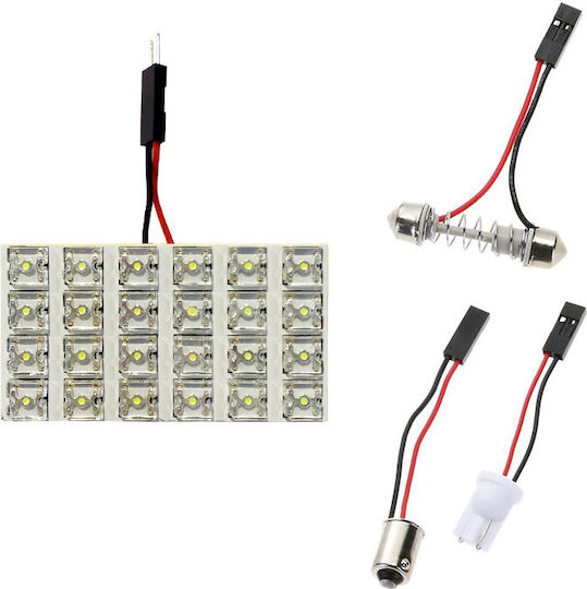 Auto Gs Λάμπα Αυτοκινήτου T10 Led Πλαφονιέρας Αυτοκινήτου με 5 Αντάπτορες 24Led 24V Λευκό LED Λευκό 24V 1τμχ 0000800