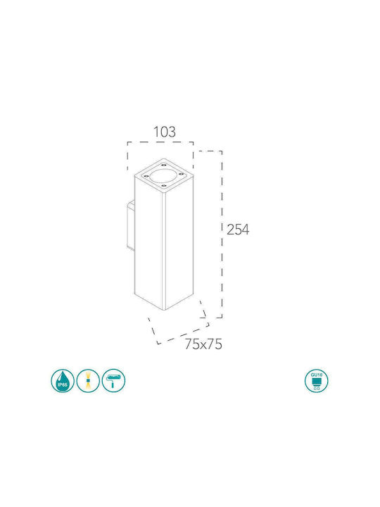 Fan Europe Oaklandap2 Bco Wandmontierte Außenbeleuchtung Punkt GU10 IP65 Doppelstrahl 25.4x10.3x7.5cm