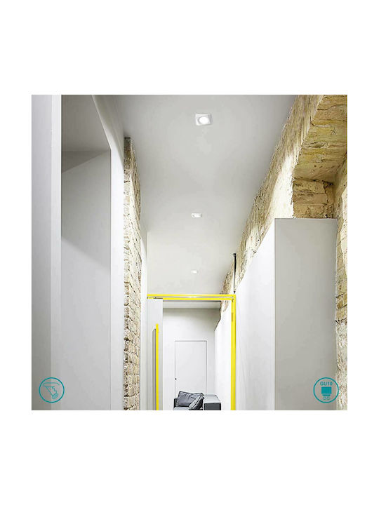 Gea Luce Janus Square Metallic Recessed Spot with Socket GU10 White 8.9x8.9cm. 1pcs