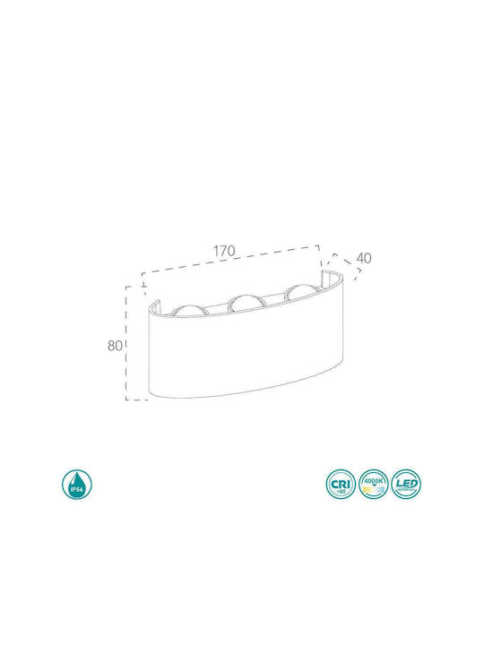 Fan Europe Beetle Wandmontierte Außenbeleuchtung LED IP54 6W mit Natürliches Weiß Licht Doppelstrahl 17x8x4cm