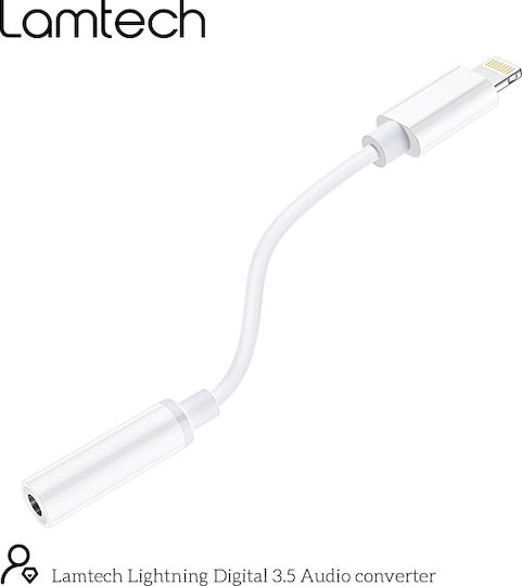 Lamtech Конвертор Lightning мъжки към 3.5mm женски Бял 1бр LAM063005