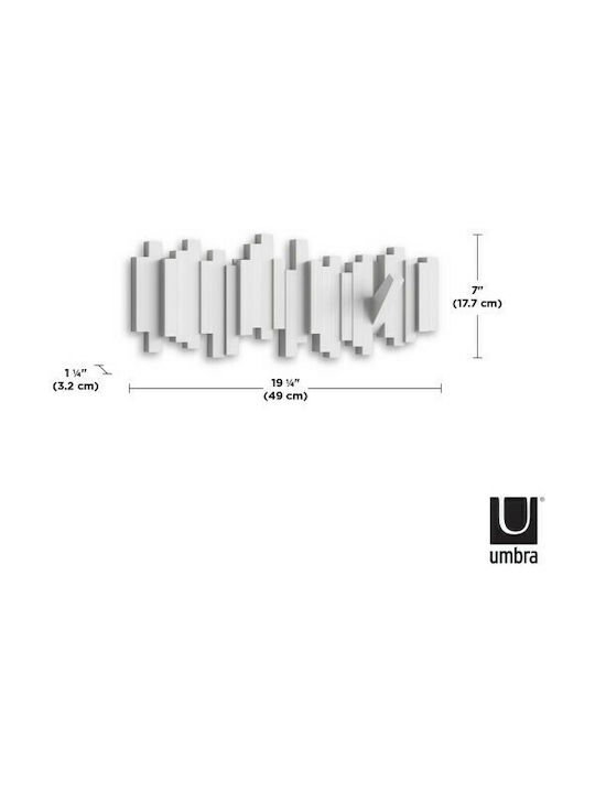 Umbra Wall Hanger Sticks Plastic 5 Hooks White 50x2.9x18.1cm