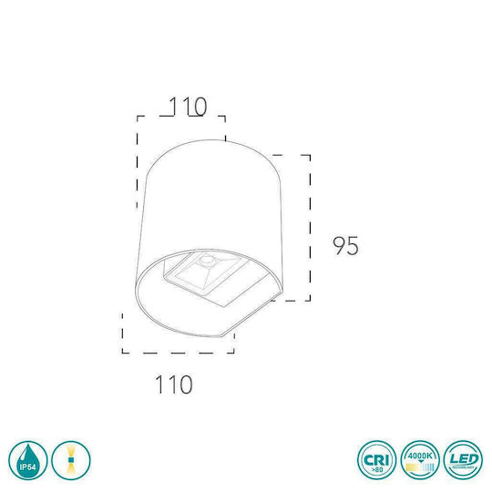 Fan Europe Επιτοίχια Εξωτερική Πλαφονιέρα LED IP54 7W με Φυσικό Λευκό Φως Διπλής Δέσμης 11x11x9.5εκ.