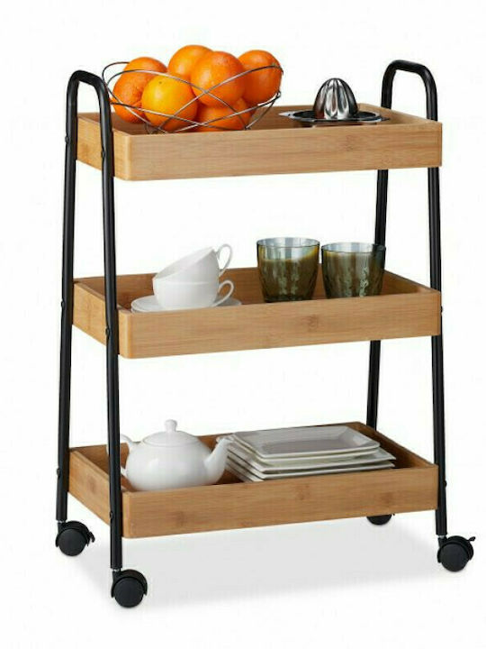 Relaxdays Kitchen Trolley Metallic in Black Color 3 Slots 49.5x28x70cm