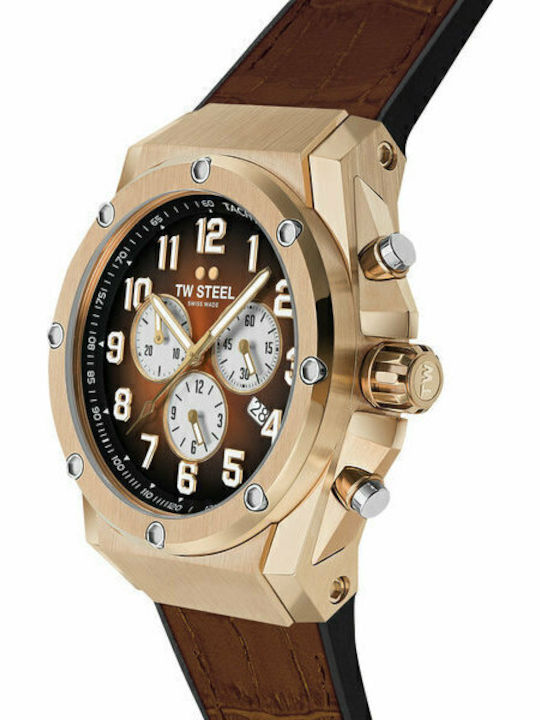 TW Steel Ace Genesis Limited Edition Ανδρικό Ρολόι 44mm Χρονογράφος Μπαταρίας με Καφέ Δερμάτινο Λουράκι