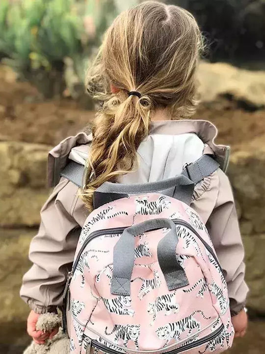 Petit Monkey White Tigers Σχολική Τσάντα Πλάτης Νηπιαγωγείου Λευκή με Θήκη για Παγούρι
