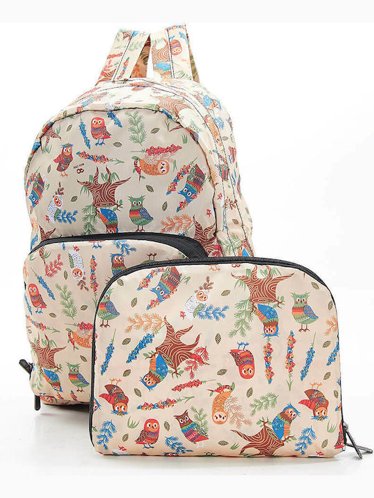 Eco Chic Beige Owl School Backpack for Junior High-High School with Water Bottle Holder