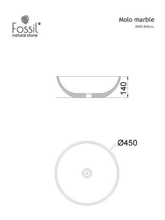 Fossil Molo Deasupra Blatului Chiuvetă marmură 45x45x14cm Alb