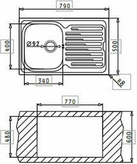 Pyramis Amaltia 1B 1D Drop-In Inox Μ79xΠ50cm Silber