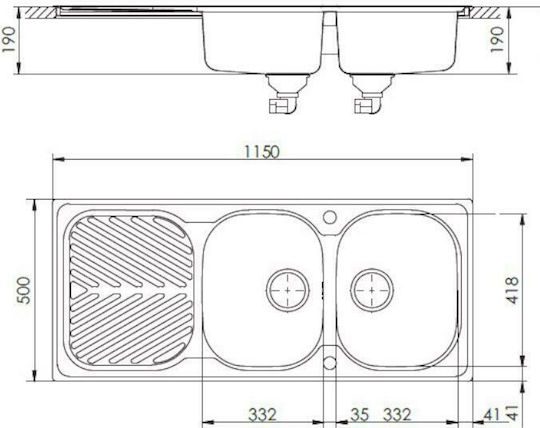 Macart Suter EC D-200 Drop-In Sink Inox Matte W115xD50cm Silver