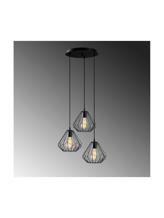 Sheen Pendant Light Three-Light Grid for Socket E27 Black