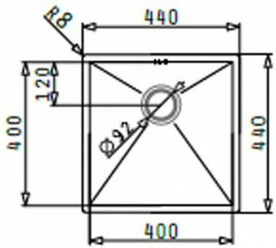 Pyramis Tetragon 1B 100090801 Flächenbündig montiert Spüle Inox Satiniert B40xT40cm Silber