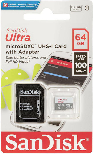 Sandisk Ultra microSDXC 64GB Class 10 U1 A1 UHS-I with Adapter