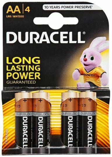 Duracell 4 Pack Alkaline Batteries AA 1.5V