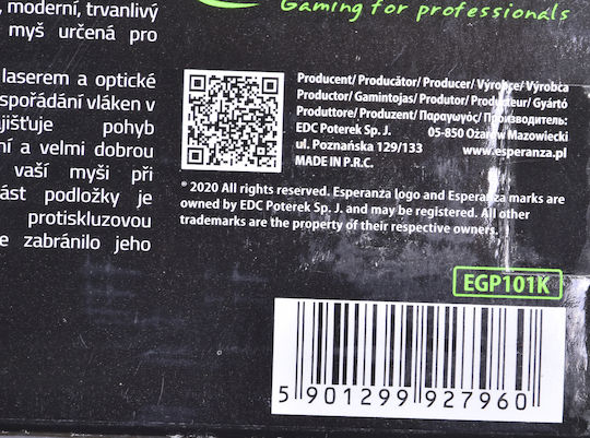 Esperanza EGP101K Gaming Mouse Pad (250mm) Μαύρο