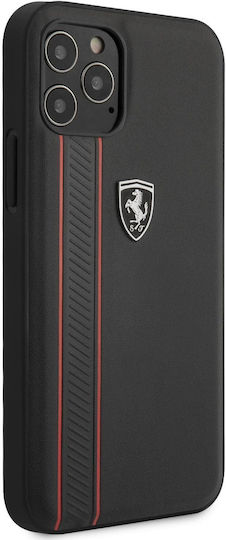 Ferrari Off Track Hard Leather Embossed Stripes Umschlag Rückseite Leder Schwarz (iPhone 12 Pro Max)