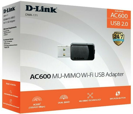 D-Link DWA-171 Αντάπτορας Δικτύου USB με Ασύρματη Σύνδεση Wi-Fi 433Mbps