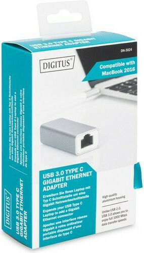 Digitus DN-3024 Αντάπτορας Δικτύου USB-C με Ενσύρματη Σύνδεση Gigabit Ethernet