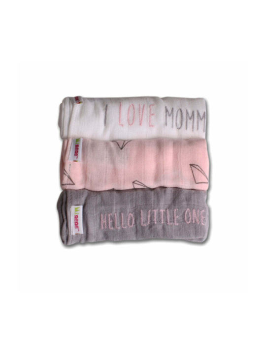 Minene Mommy/Daddy Πάνες Αγκαλιάς από Μουσελίνα Γκρι 75x75εκ. 3τμχ