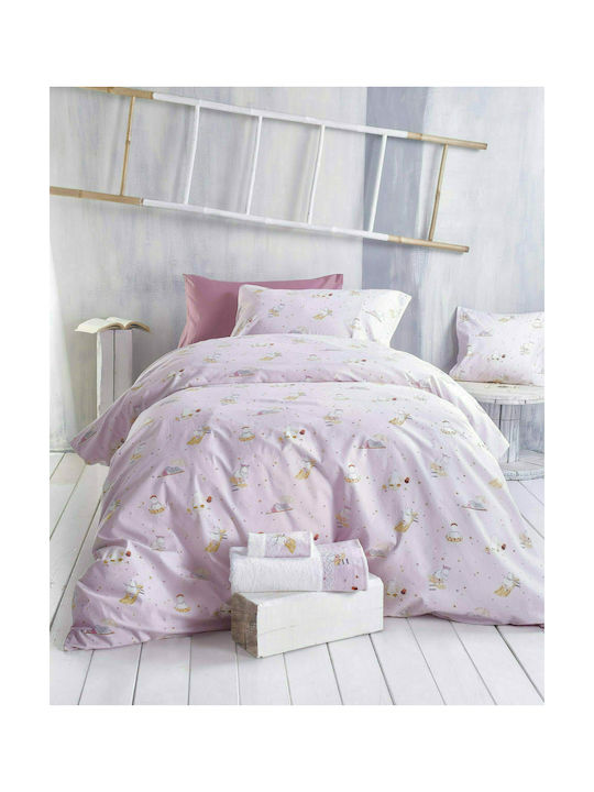 Rythmos Seturi de cearșafuri Single Cu elastic Bumbac Symbol Hippo Roz 105x205cm 3buc