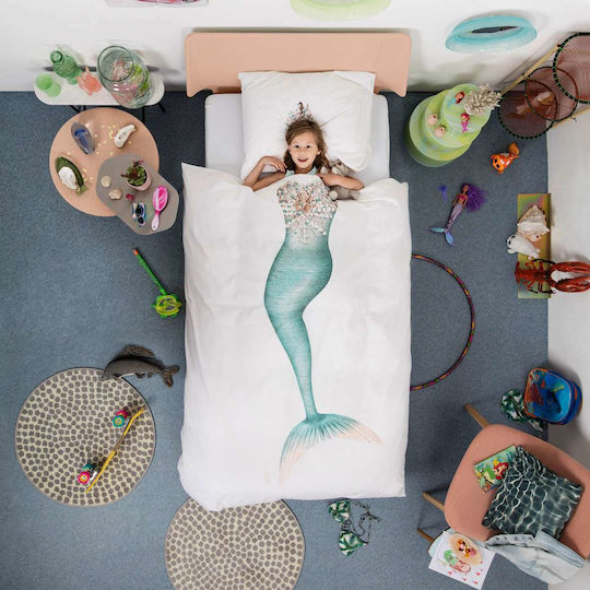 Snurk Mermaid Set Kids Duvet Cover Single with Pillowcase White 140x200cm