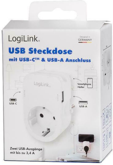 LogiLink Single Socket with 1 USB-A and 1 USB-C