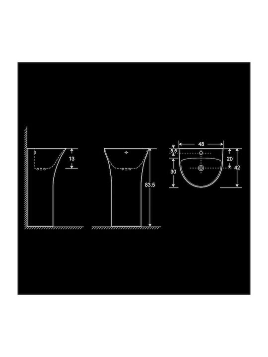Vinci Cover Slim Chiuvetă de Podea Porțelan 48x42x83.5cm Alb