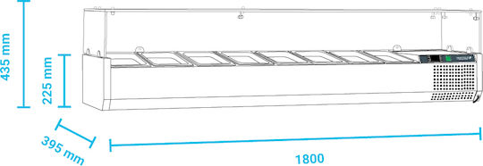 Tefcold Охлаждаща Витрина Настолна с Капацитет 8x1/3 ГН 180x39.5x22.5см
