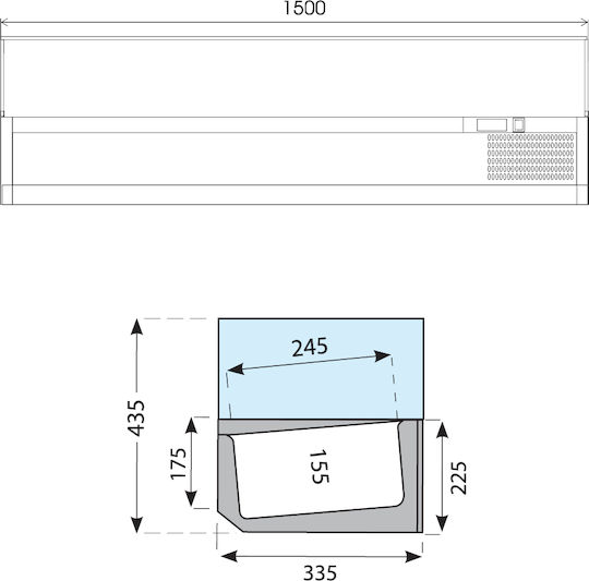 Tefcold Tiefkühlvitrine Tischgerät mit Kapazität 7x1/4 GN 150x33.5x22.5cm
