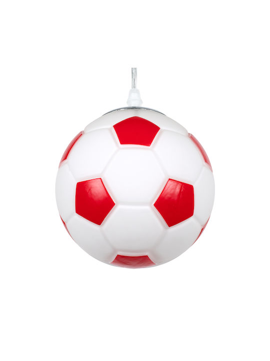 GloboStar Kids Glass Single Ceiling Light E27 Football White/Red 15x18cm