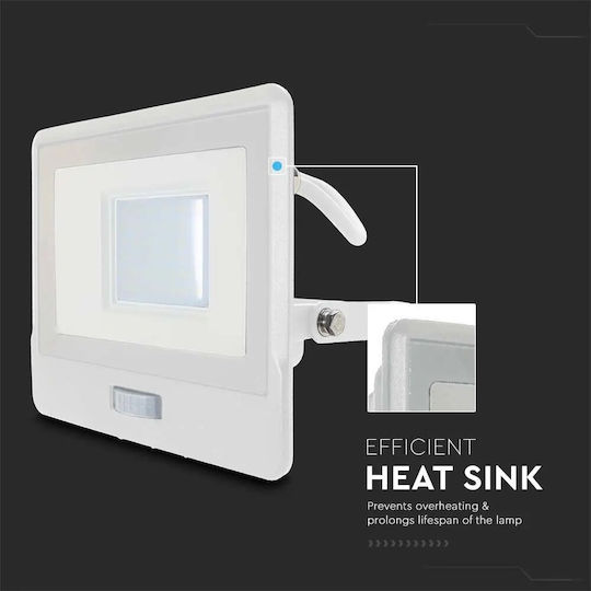 V-TAC Waterproof LED Flood Light 30W Natural White 4000K With Motion Sensor IP65