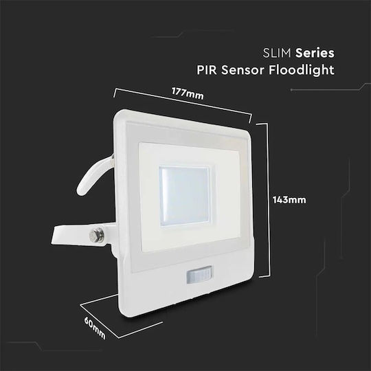 V-TAC Waterproof LED Flood Light 30W Natural White 4000K With Motion Sensor IP65