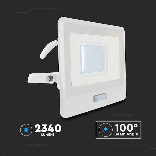 V-TAC Waterproof LED Flood Light 30W Natural White 4000K With Motion Sensor IP65