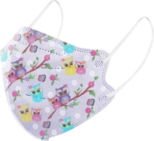 Famex Disposable Protective Mask FFP2 NR Kids Lilac with Owls 10pcs
