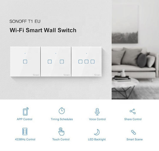 Sonoff TX T1 Recessed Touch Wall Switch Wi-Fi Lighting One-Way with Frame White