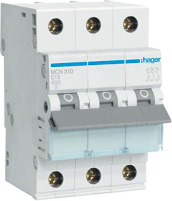 Hager 3-Poles Automatic Circuit Breaker 10A C10A 6kA 230V MCN310