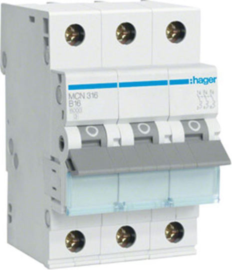 Hager 3-Poles Automatic Circuit Breaker 16A C16A 6kA 230V MCN316